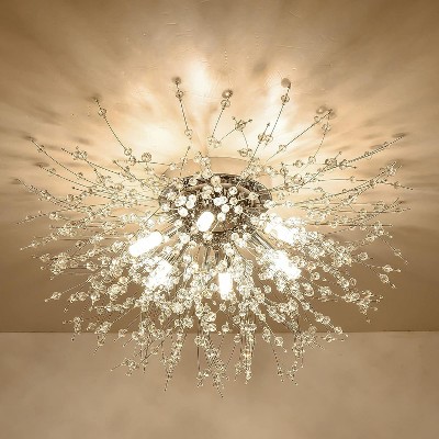 MAYEERTY Flush Mount Ceiling Lights, Modern Gold Crystal Sputnik Firework Close to Ceiling Lamp LED Ceiling Lighting Fixtures