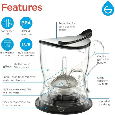 Aberdeen 17.7 oz Black Tritan Tea Infuser Teapot