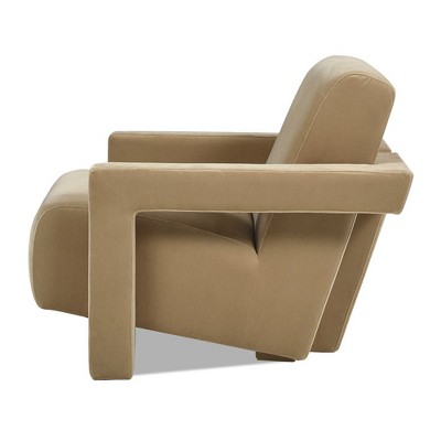 Camel Brown Beige Velvet Upholstered Arm Chair with Solid Wood Frame