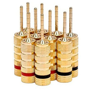 Monoprice High Quality Gold Plated Speaker Pin Plugs - 5 Pairs - Pin Screw Type, For Speaker Wire, Home Theater, Wall Plates And More