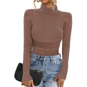 INSPIRE CHIC Women's High Neck Long Sleeve Ribbed Knitted Pullover Sweater Top - 1 of 4