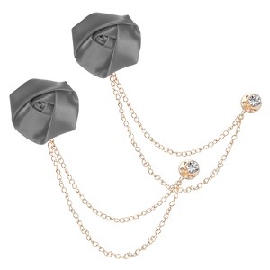 Unique Bargains Cloth Flower Lapel Pin with Gold Badge Tassel Chain for Men Wedding 1.57 inch 2 Pcs - 1 of 4