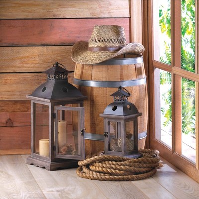 Rustic Brown Wood and Metal Hanging Candle Lantern