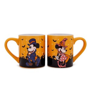 Silver Buffalo Disney Halloween Mickey and Minnie Mouse 14-Ounce Ceramic Mugs | Set of 2 - 1 of 4