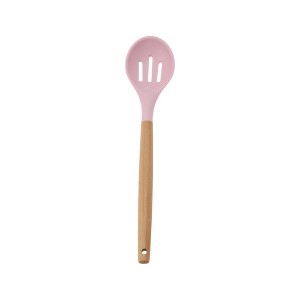 Unique Bargains Spoon Hand Wash Only Wooden Handle Slotted Spoon Silicone Wooden Handle 12.6" 1 Pc - 1 of 4