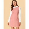Allegra K Women's Contrast Peter Pan Collar Long Sleeve Above Knee Shift Plaid Dress - 3 of 4