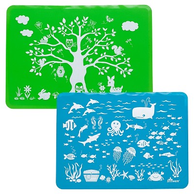 15" x 11" 2pk Silicone Land & Sea Placemats Blue/Green - Brinware