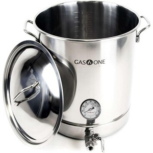 GasOne 10 Gallon Stainless Steel Home Brew Kettle Pot Pre Drilled 4 PC Set with Tri Ply Bottom, Stainless Steel Lid, Thermometer, Ball Valve Spigot - 1 of 4