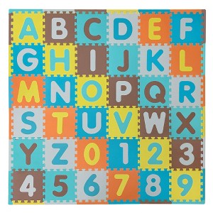 36 Tiles ABC Foam Playmat | Interlocking Tiles with 24 Border Pieces | Total Floor Coverage 74” x 74” | Blue & Brown - 1 of 4