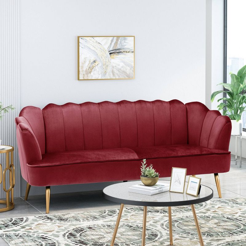 Reitz Modern Glam Velvet Channel Stitch 3 Seater Shell Sofa - Christopher Knight Home, 3 of 13