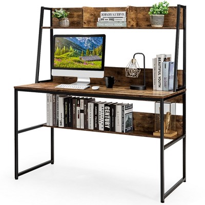 Costway 47'' Computer Desk w/ 3 Storage Cubes & Open Bookcase Home Office