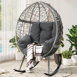 Rocking Egg Chair Wicker Patio Chair Resilient Egg Lounger Chair with Cushioned - 1 of 4