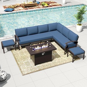 ALAULM Patio Furniture Set 8-Piece Aluminum Sectional Sofa with Armrest, Modern Outdoor Conversation Set - 1 of 4