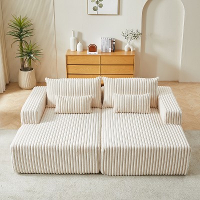 CENGHU Corduroy Upholstered Sofa Couch, Bean Bag Chair, Sponge Sectional Sofa Lounge Chair with Ottoman, Single Sofa Sleeper Chair