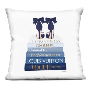Stupell Industries Navy Blue Fashion Heels Glam Brand Bookstack Indoor Decorative Throw Pillow, 18 x 18 - 1 of 3