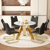 FURNIinspire 6-Piece Round Dining Set With 42" White Faux Marble Table And 6 Black Upholstered Chairs, Modern Kitchen Furniture Set - 2 of 4