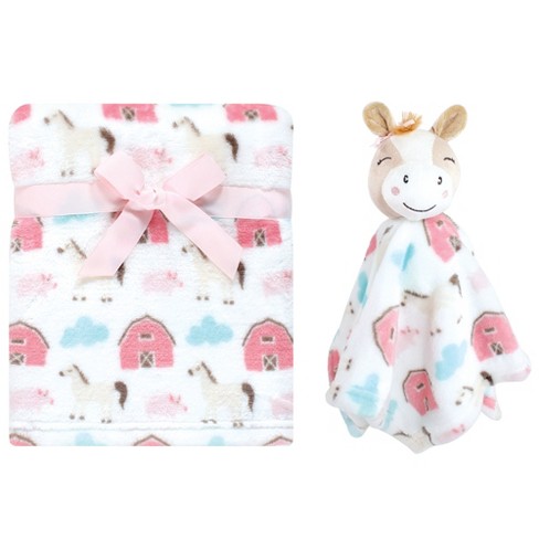 Hudson Baby Infant Girl Plush Blanket with Security Blanket Horse One Size