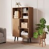 4-Tier Mid-Century Bookcase w/ Door & Legs, Walnut Cube Storage Organizer for Living Room, Bedroom, Home Office - 2 of 4