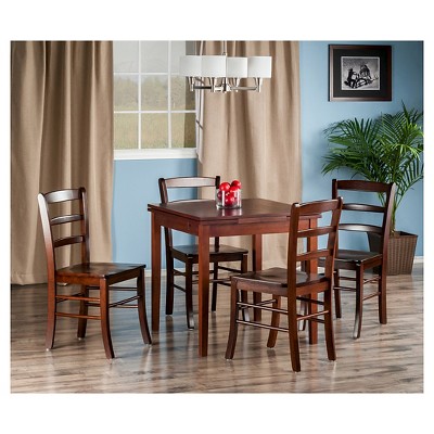 Walnut 5-Piece Dining Set with Ladder Back Chairs