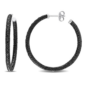 EVERLY JEWELRY | Sterling Silver 1/4 CT Black Diamond TW Hoop Earrings Black Rhodium Plated - 1 of 4