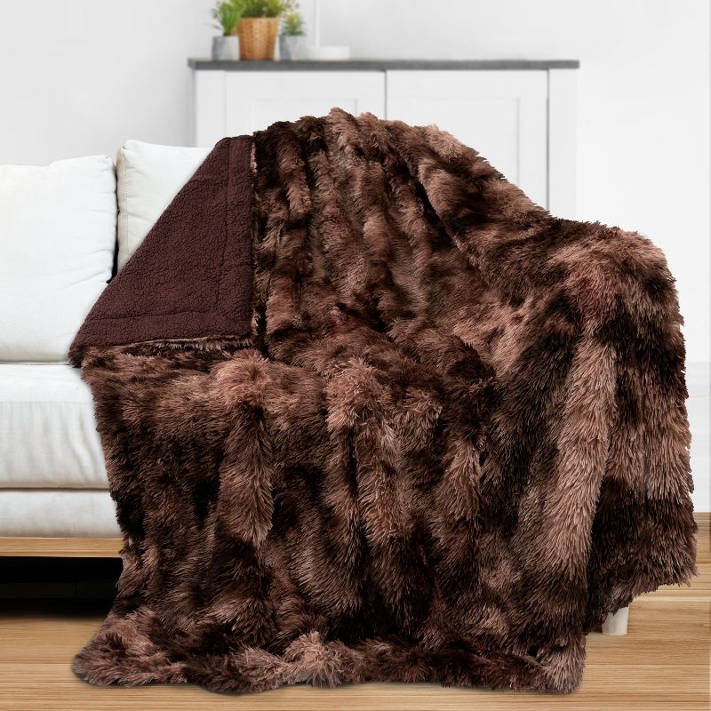 PAVILIA Fluffy Faux Fur Reversible Throw Blanket for Bed, Sofa, and Couch, 1 of 7