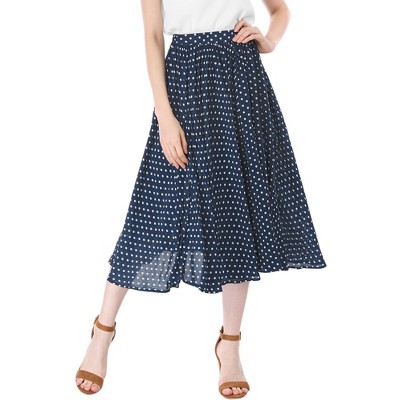 Allegra K Women's Date Dinner Floral A-Line Elastic Waist Flare Swing Midi Skirt