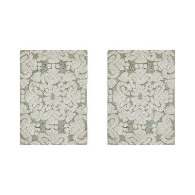 Medallion Collection 2 Piece 100% Cotton Tufted Bathroom Rug Set  with Non-Slip Backing, Machine Washable, Tumble Dry Bath Mat