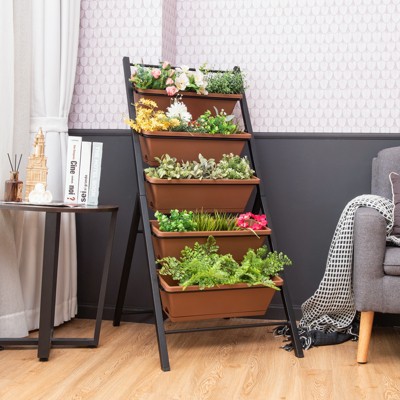 Brown 5-Tier Vertical Herb Garden Planter with Iron Frame