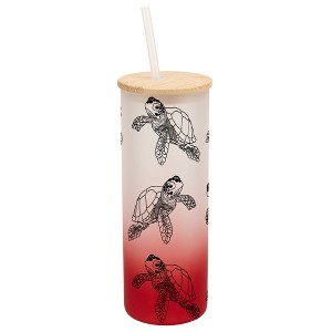 Elanze Designs Sea Turtle Ocean Life Wrap-Around Design 25 Ounce Frosted Gradient Glass On-The-Go Coffee Travel Skinny Tumbler Mug Cup, Bamboo Lid and - 1 of 1