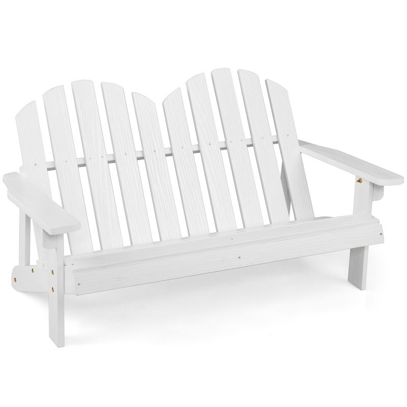 Costway 2 Person Adirondack Chair Kid Solid Wood Loveseat Backrest Arm Rest Patio Coffee/White, 1 of 10