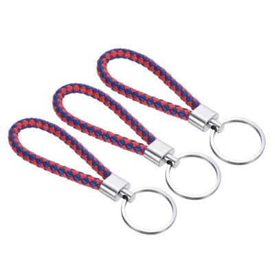 Unique Bargains Braided Leather Car Wallet Keychain with Stainless Steel Key Ring