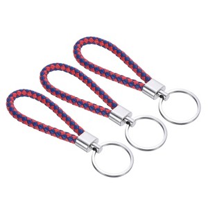 Unique Bargains Braided Leather Car Wallet Keychain with Stainless Steel Key Ring - 1 of 3