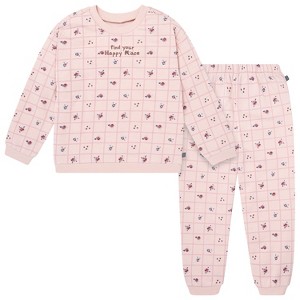 Modern Moments by Gerber Baby and Toddler Girls' 2-Piece Drop Shoulder Sweatshirt and Sweatpant Set, Pink Happy Place - 1 of 4