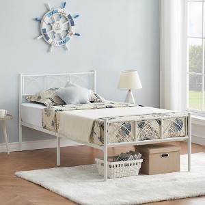 Twin Size Bed Frame with Headboard, Twin Bed Frame for Girls/Boys/Teens, Heavy Duty Metal Slat Support, No Box Spring Needed, Easy Assembly,White - 1 of 4