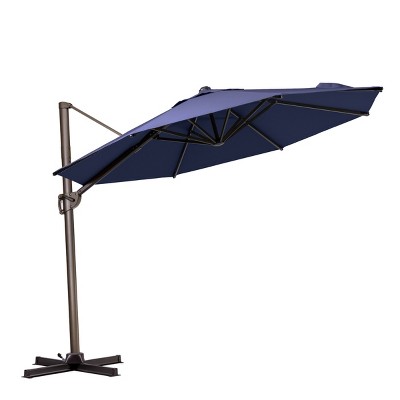 Pellebant 10ft Round Patio Offset Cantilever Umbrella Outdoor Hanging Umbrella with Cross Base