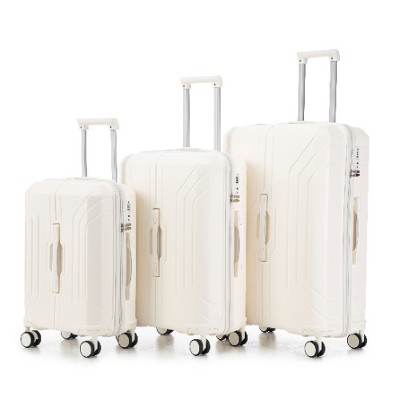 Lyngins 3-Piece Vertical Stripe Family Hardside Luggage Set – 20" Carry on Luggage, 24" & 28" Spinner Suitcases, Waterproof Anti-Scratch ABS Shell