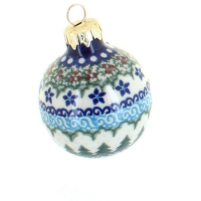 Blue Rose Polish Pottery Holiday Pine Small Christmas Ball