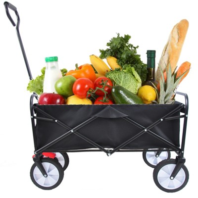 VisioGear Portable Folding Beach Wagons with Wheels, Portable Carts with Handle, Black, 40.55"*21.26"*46.46"