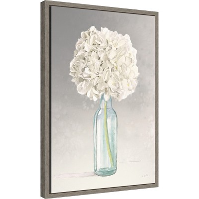 Tranquil Blossoms Hydrangea Canvas Wall Art in Gray Frame