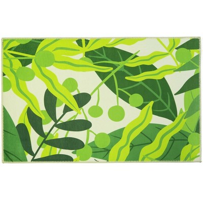Homefires Jungle Vines Doormat 20" x 30" – Indoor/Outdoor Tropical Green Leaf Entry Rug, Durable Polypropylene Flatweave for Porch or Kitchen