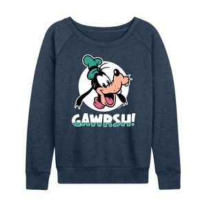 Women's - Disney - Goofy Gawrsh Lightweight French Terry Wide Neck Long Sleeve Shirt - 1 of 4