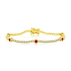 Bella Silver Sterling Silver, Bezel-Set CZ Gold Plated Bracelet - Ruby - Gold - 7.5 Inch - 1 of 2