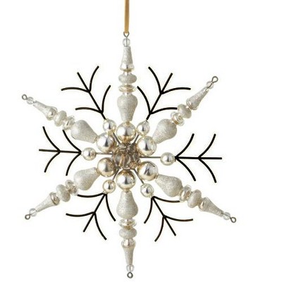 Ganz 7" Rustic Beaded Finial Snowflake Christmas Ornament - Gold