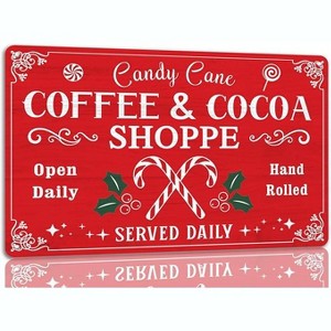 Lomsoe Coffee And Cocoa Shoppe Tin Sign Funny Christmas Metal Signs Retro Santa Sign Christmas Wall Art Decor For Home Cafe Shop 8x12 Inch - 1 of 1