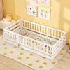 Tangkula Twin Size Floor Bed w/High Fence & Door Safety Guardrails Wood Floor Bed Frame - 3 of 4