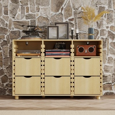 FUFU&GAGA Wood 6 - Drawer Chest Dresser Storage Cabinet with Adjustable Shelves & Drawers
