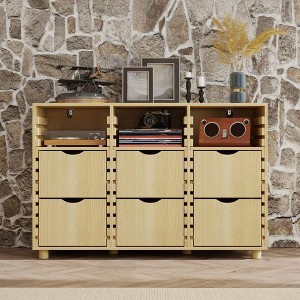 FUFU&GAGA Wood 6 - Drawer Chest Dresser Storage Cabinet with Adjustable Shelves & Drawers - 1 of 4