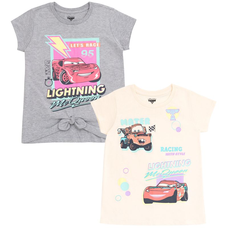 Disney Pixar Cars Lightning McQueen Tow Mater Girls 2 Pack T-Shirts Toddler to Big Kid, 1 of 8