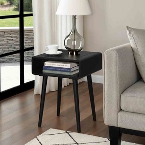HomeStock Belmont Mid Century Inspired Napa End Table with Open Shelf, Curved Edges, Solid Wood Tapered Legs and Spacious Storage Top - 1 of 4