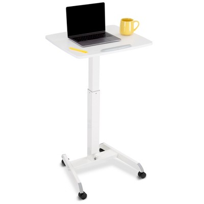 Cruizer 360 Tilting Mobile Podium with Pneumatic Height Adjustments – White – Stand Steady